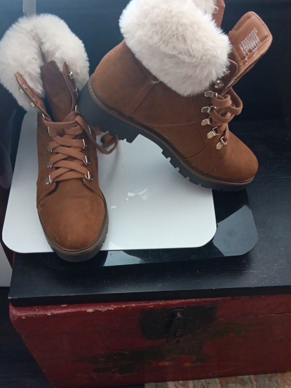 Women’s Isaac Mizrahi Brown Faux Suede Faux Fur Lace-Up Winter Boot